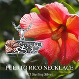 Sterling Silver Frog Puerto Rican Map Pendant Necklace