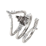 Sterling Silver 10K 14K 18K Personalized Engraved 2CT Natural Black Rutilated Quartz Engagement Ring Set