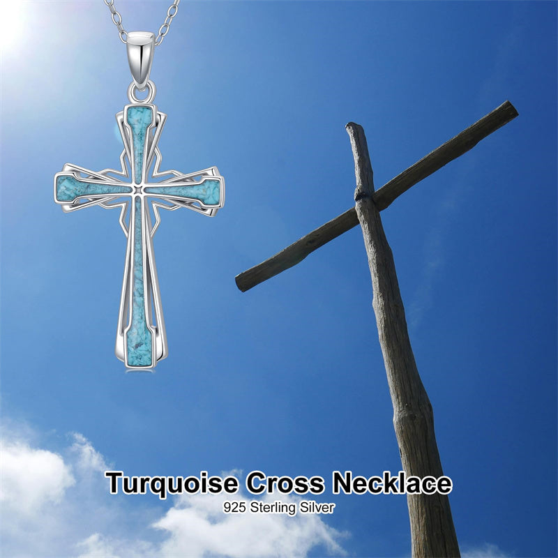 Sterling Silver Turquoise Cross Bear Claw Cowboy Boot Pendant Necklace