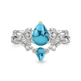 Sterling Silver 10K 14K 18K Gold Pear Cut Gemstone Leaf  Engagement Ring Set