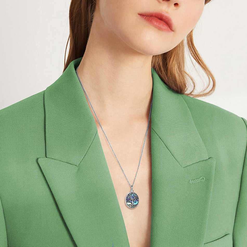 Sterling Silver Tree of Life Urn Necklaces Abalone Opal Shell Cremation Jewelry for Ashes