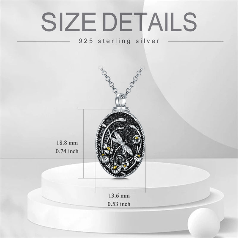 Sterling Silver Personalized Engraved Oval Dragonfly  Urn Necklace for Ashes