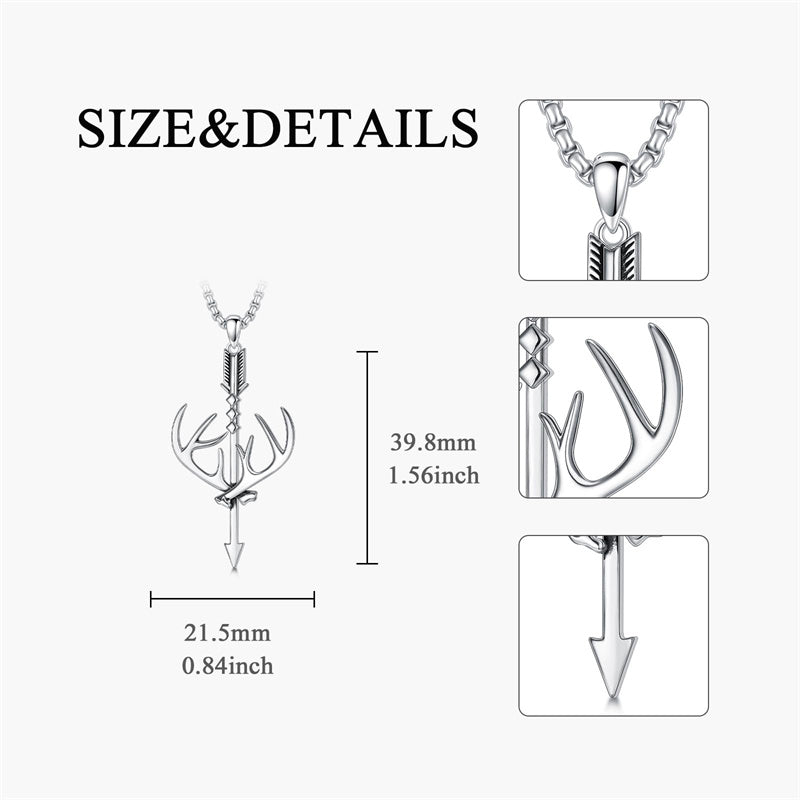 Sterling Silver Cross Deer Antler Fish Hook Hunting Pendant Necklace for Men