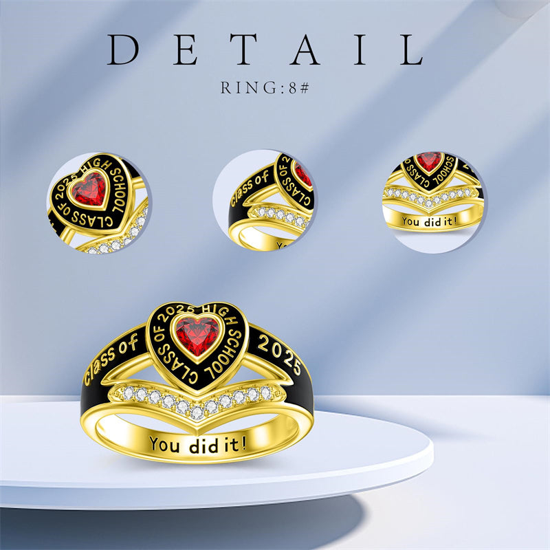 Sterling Silver 10K Gold 14K Gold 18K Gold Fully Personalized Birthstone Engraved Class Ring Graduation Ring