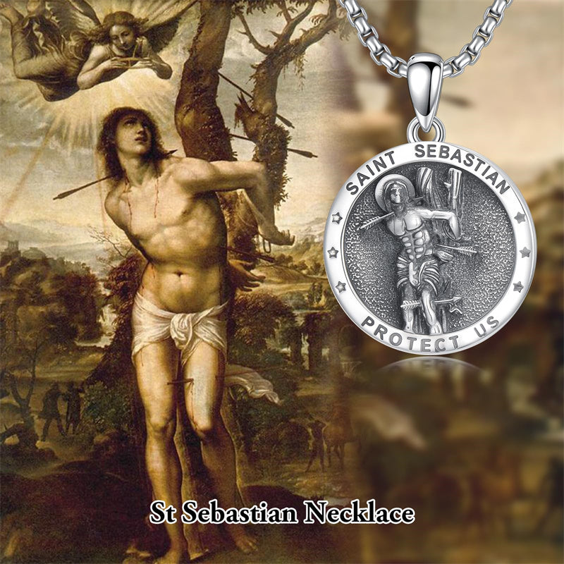 Sterling Silver Saint  Michael Christopher Sebastian Jude Gabriel Anthony Religious Pendant Necklace