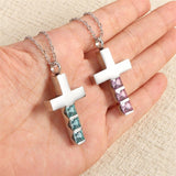 Stainless Steel Personalized Engraved Birthstone Cross Urn Necklace