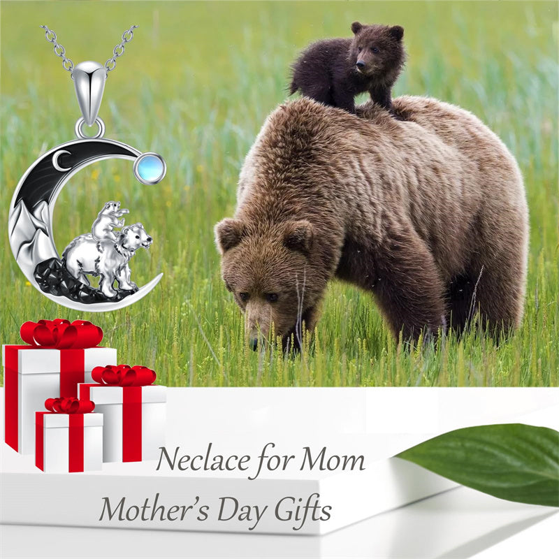 Sterling Silver Mama Bear with Cubs Pendant Necklace