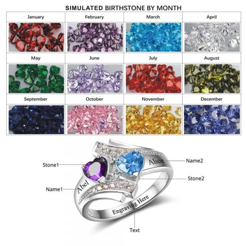 10K 14K 18K Gold Personalized Engraved Heart Birthstone Ring