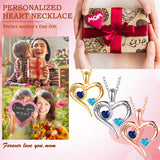 10K 14K 18K Gold Personalized 2 Birthstone Names Heart Pendant Necklace