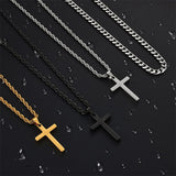 Sterling Silver Layered Cross Necklace for Men with Stainless Steel Cuban Link Rope Chain