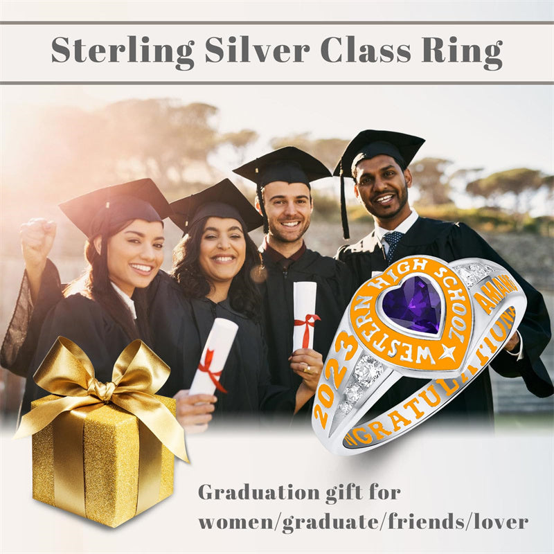Sterling Silver Personalized Class Ring Graduation Ring for Women