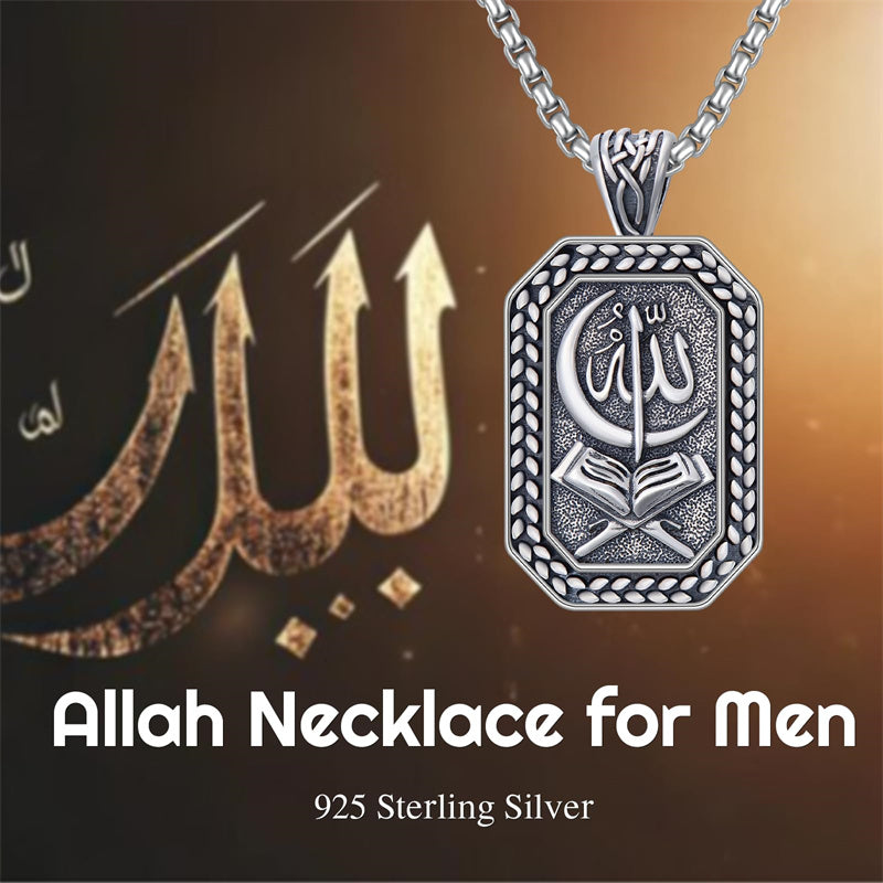 Sterling Silver Islamic Allah Religious Pendant Necklace