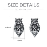 Sterling Silver Owl Skull Stud Earrings