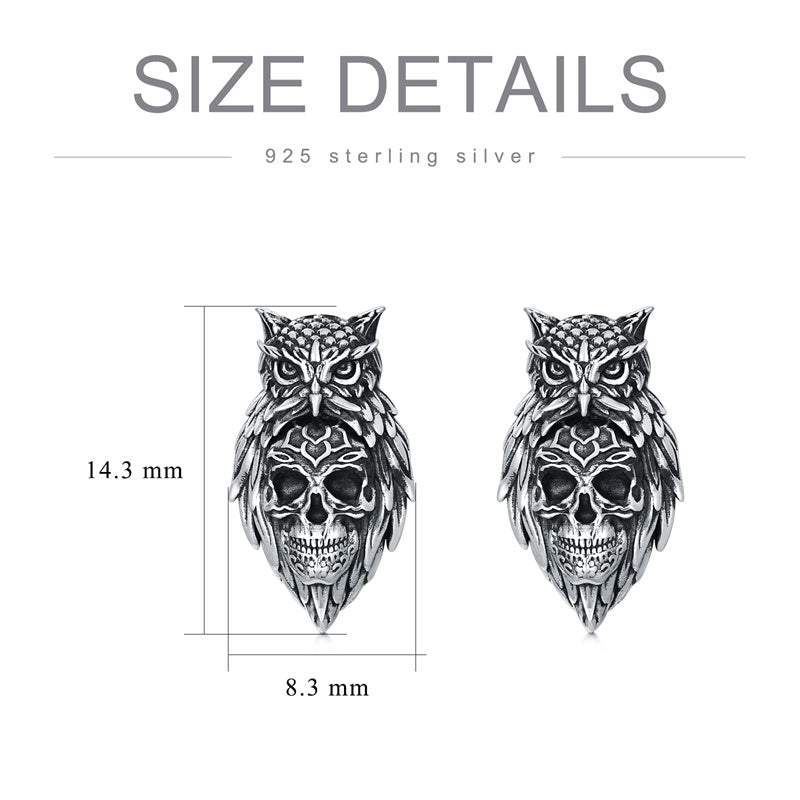Sterling Silver Owl Skull Stud Earrings