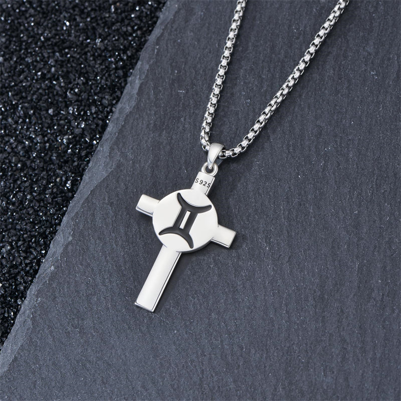 Sterling Silver 12 Constellation Cross Pendant Necklace