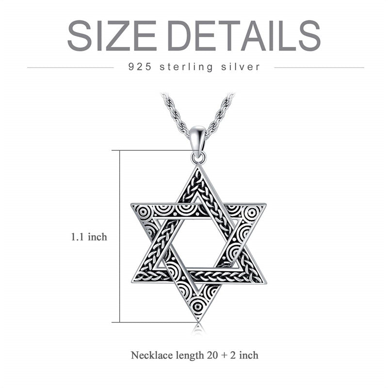 Sterling Silver Star of David Pendant Necklace for Men