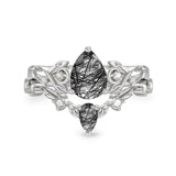 Sterling Silver 10K 14K 18K Gold Pear Cut Gemstone Leaf  Engagement Ring Set