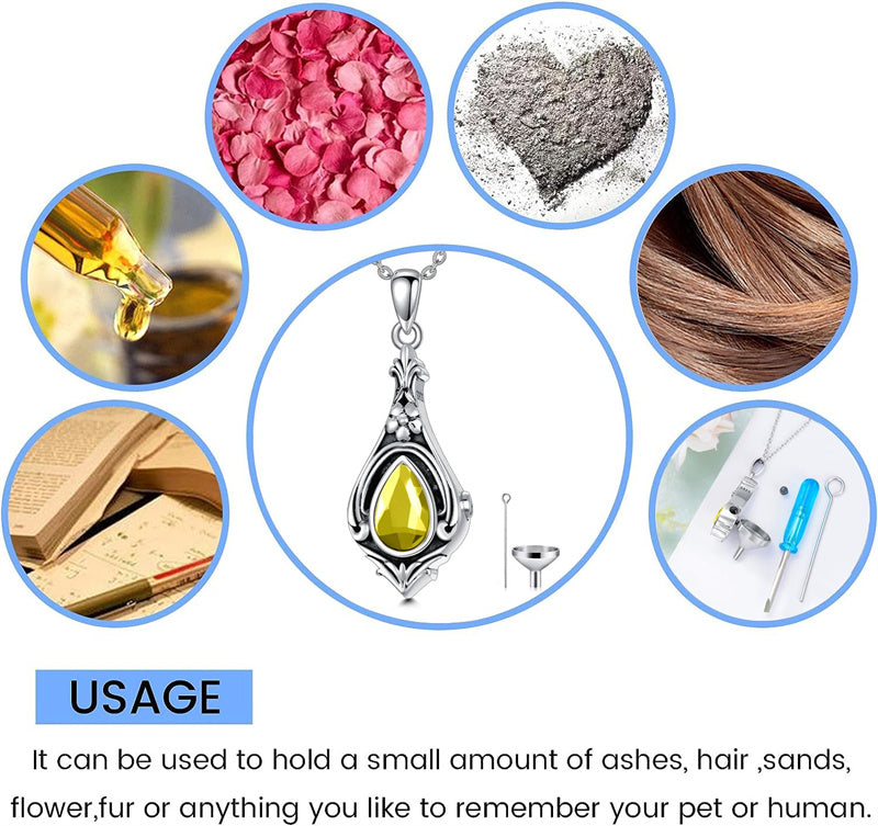 Sterling Silver TearDangle Birthstone Urn Necklace for Ashes