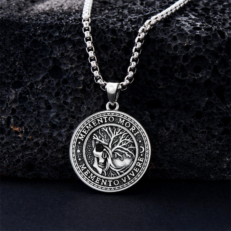 Sterling Silver Memento Mori Gothic Skull Amulet Pendant Necklace for Men