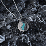 Sterling Silver Turquoise Obsidian Opal Tiger's Eye Yin Yang Angel Wings Pendant Necklace
