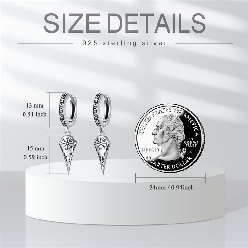 Sterling Silver Viking Raven Stud Dangle Earrings