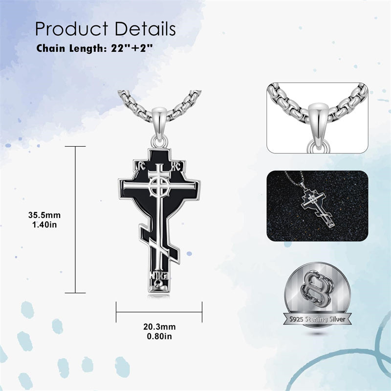 Sterling Silver Cross Christian Pendant Necklace for Men