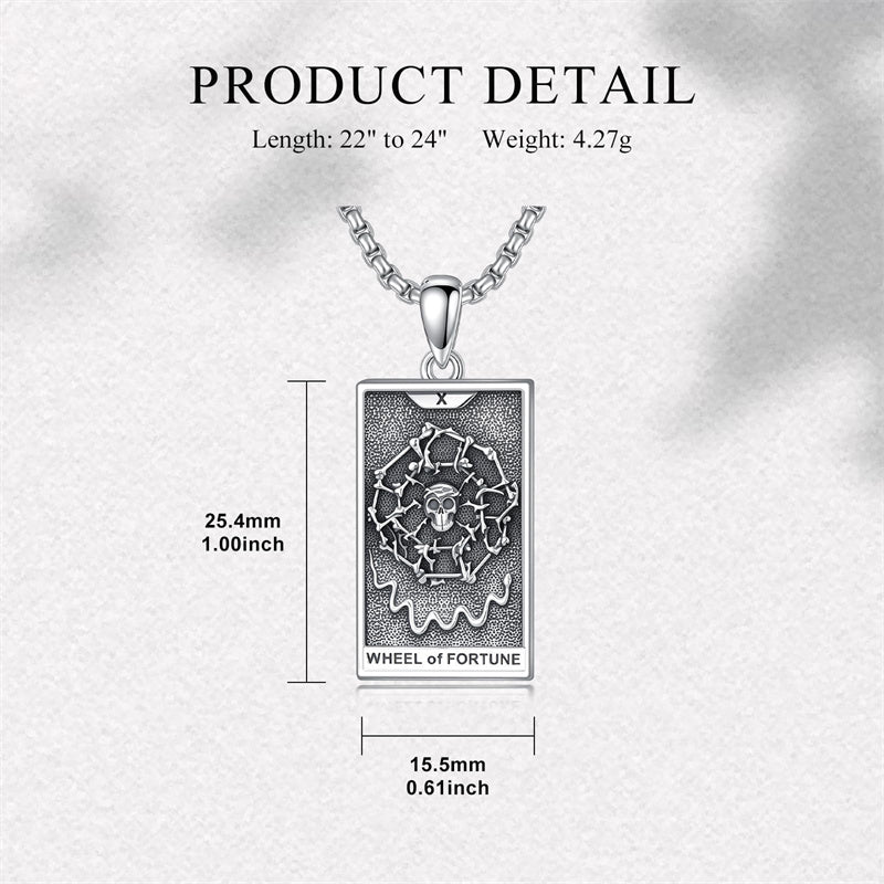 Sterling Silver Lovers Hierophant Magician Three of Swords Wheel of Fortune SkeletonTarot Card Pendant Necklace