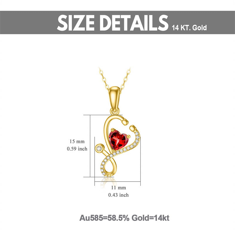 14K Gold Heart-Shaped Stethoscope Pendant Necklace
