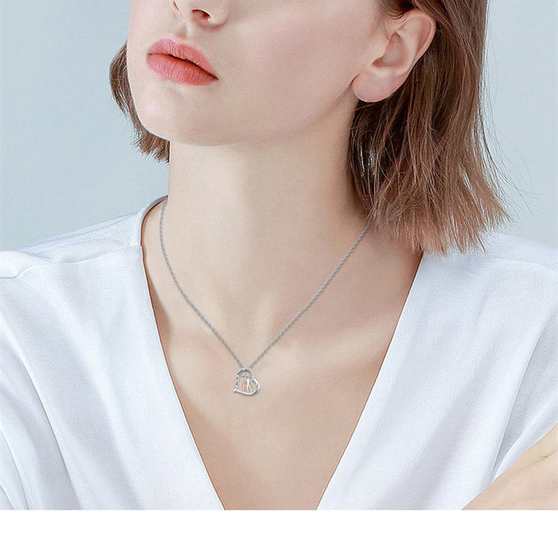 Sterling Silver Heart Father Daughter Pendant Necklace for Daughter