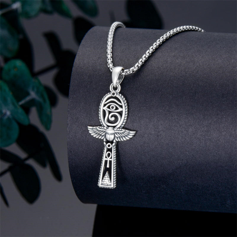 Sterling Silver Ankh_Eye of Horus  Protection Pendant Necklace