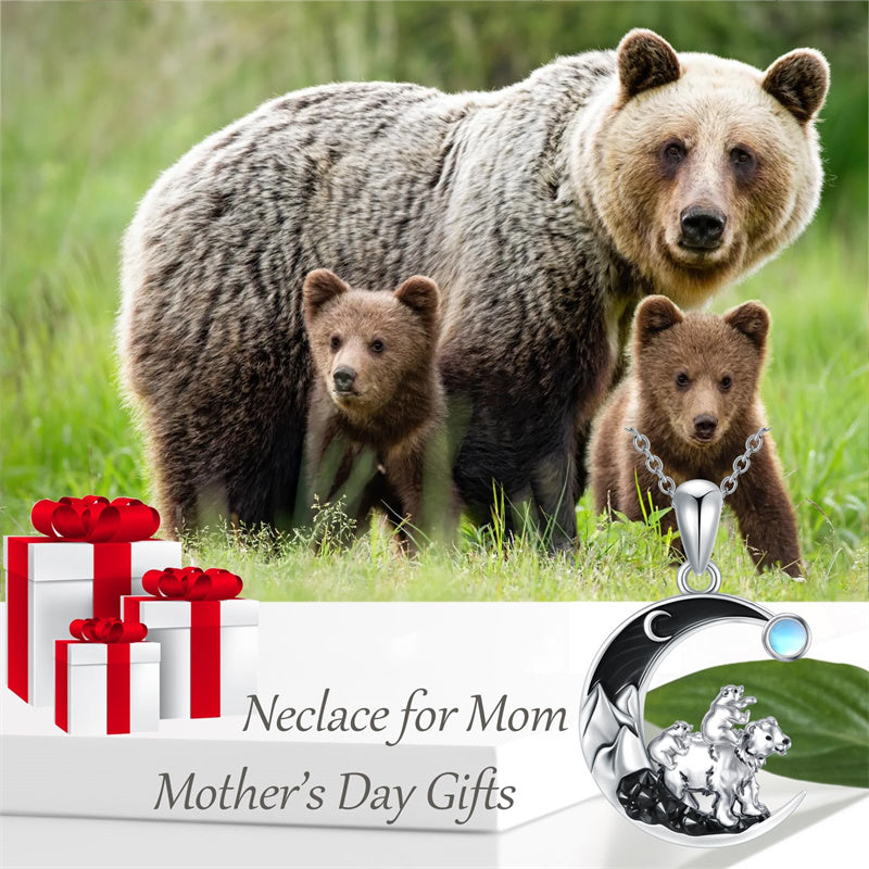 Sterling Silver Mama Bear with Cubs Pendant Necklace