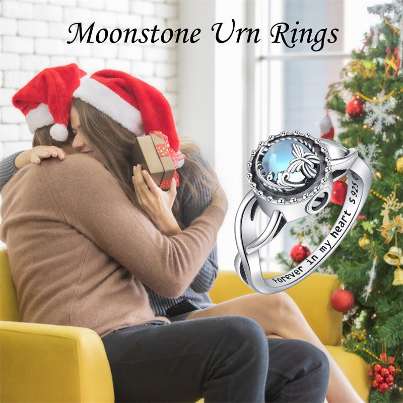 Sterling Silver Moonstone Butterfly Urn Ring for Ashe With Engraved