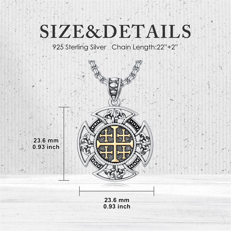 Sterling Silver Jerusalem Cross Pendant Necklace for Men