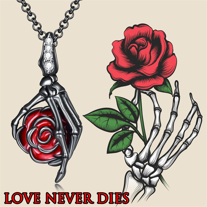 Sterling Silver Skull Rose Urn Necklace for Ashes