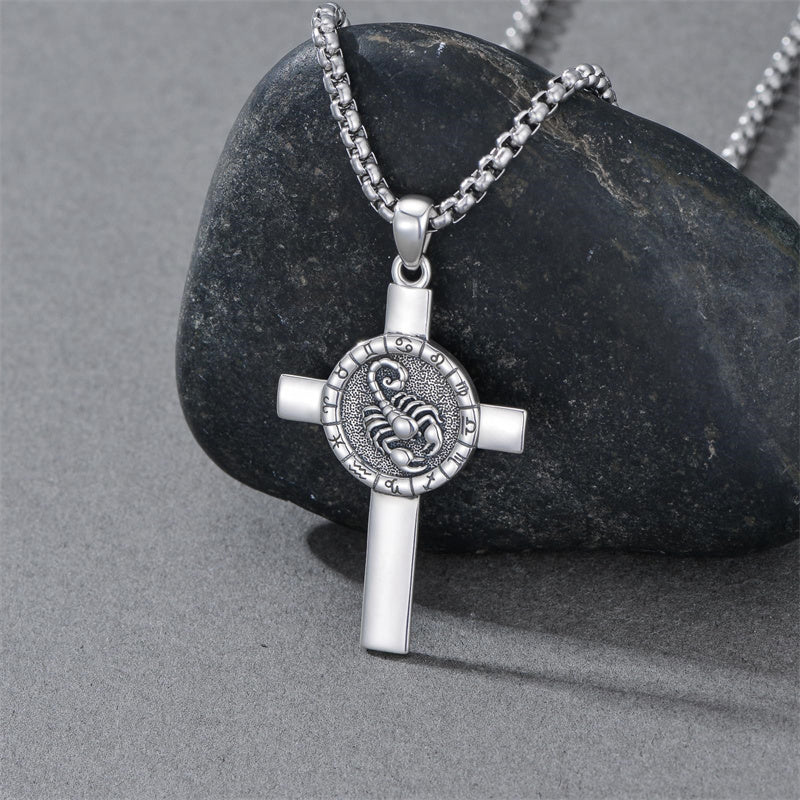 Sterling Silver 12 Constellation Cross Pendant Necklace
