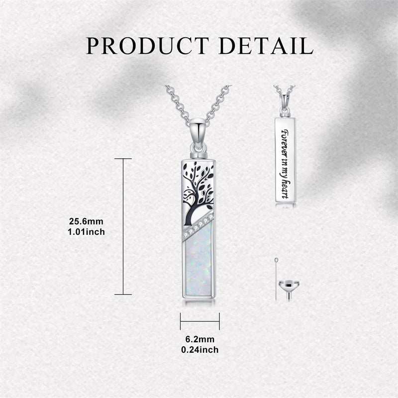 Sterling Silver  Opal Personalized Engraved Bar Pet  Butterfly Dragonfly Tree of Life  Urn Necklace for Ashes