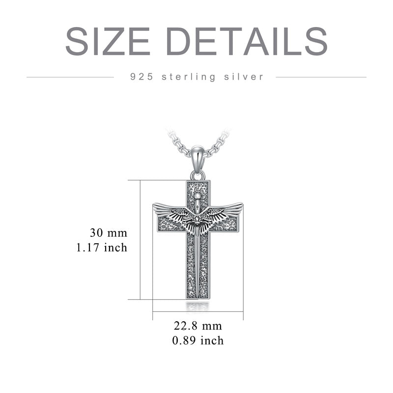 Sterling Silver Cross Christian Pendant Necklace for Men