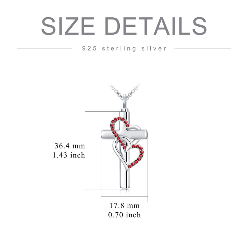 Sterling Silver Birthstone Cross Urn Necklace for Ashes