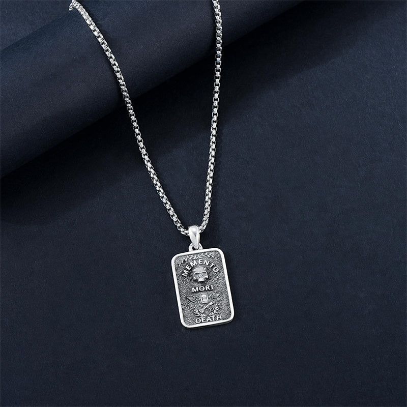 Sterling Silver Memento Mori Gothic Skull Amulet Pendant Necklace for Men