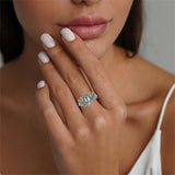 Sterling Silver Personalized  Engraved Pear Cut Moss Agate Engagement Wedding Ring Set for Women