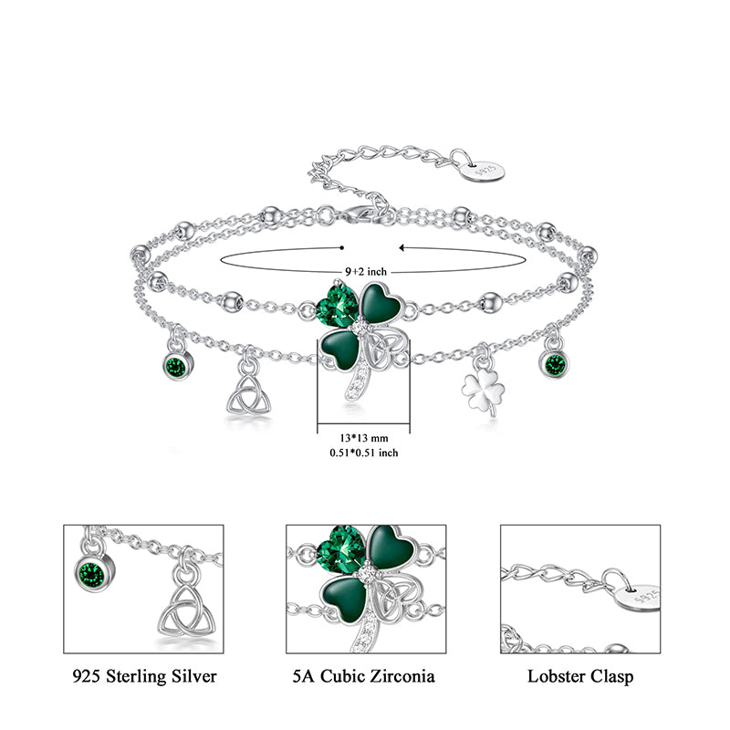 Sterling Silver Four Leaf Clover Multi-layered Anklet