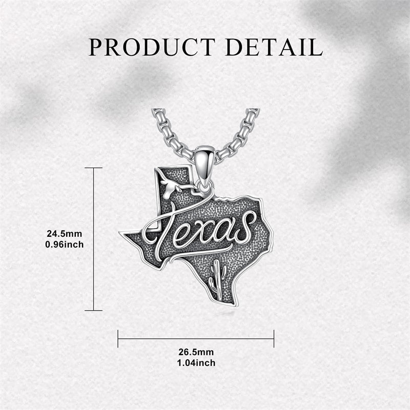 Sterling Silver Texas State Map Flag Pendant Necklace for Men