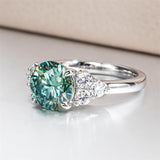Sterling Silver 3.0 Carat Green Moissanite Engagement Ring