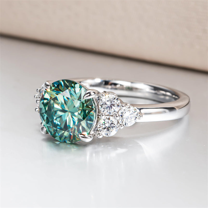 Sterling Silver 3.0 Carat Green Moissanite Engagement Ring