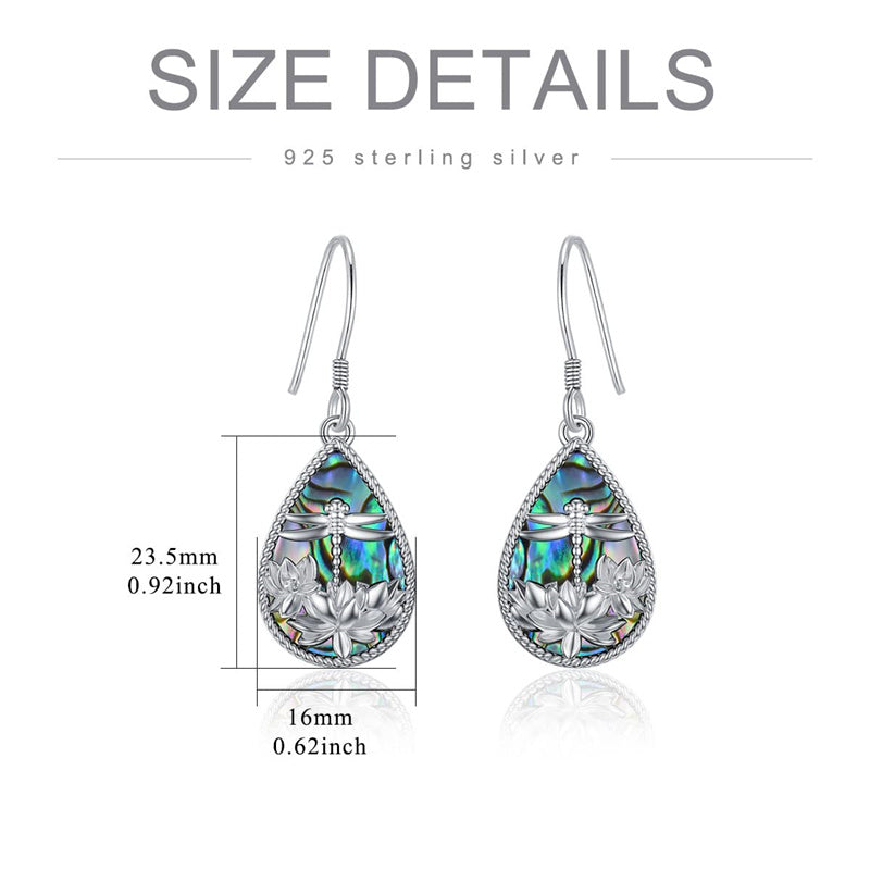 Sterling Silver Abalone Shell Dragonfly Dangle Earrings