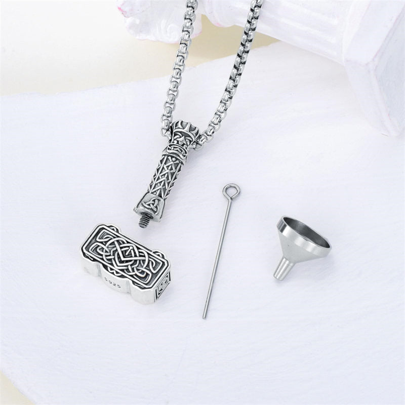 Sterling Silver Thors Hammer Urn Necklace for Ashes
