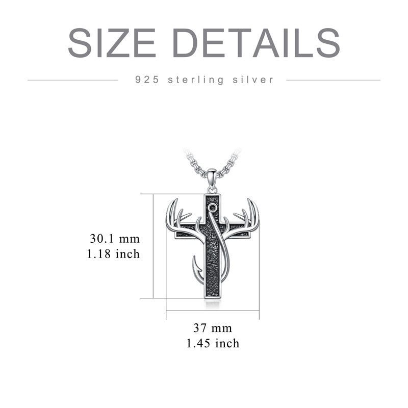 Sterling Silver Fish Hook Cross Pendant Necklace for Men