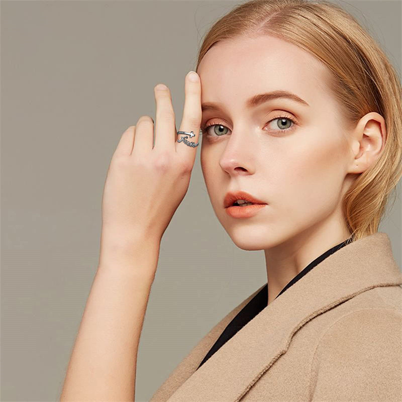 Sterling Silver Adjustable Cross Inspirational Ring With Engraved