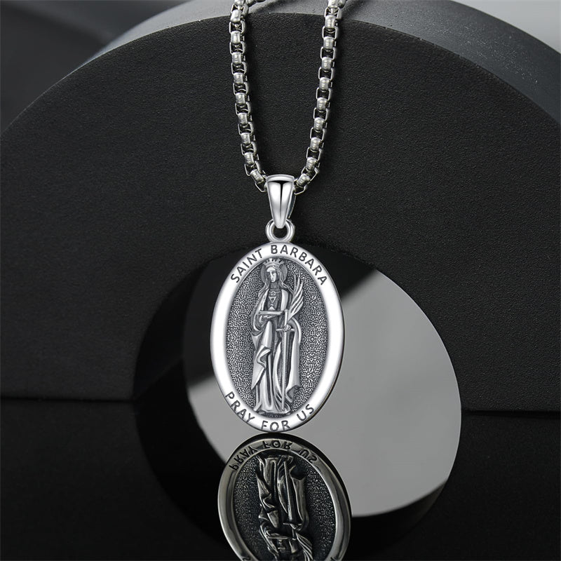 Sterling Silver Saint Barbara Goddess Amulet Pendant Necklace