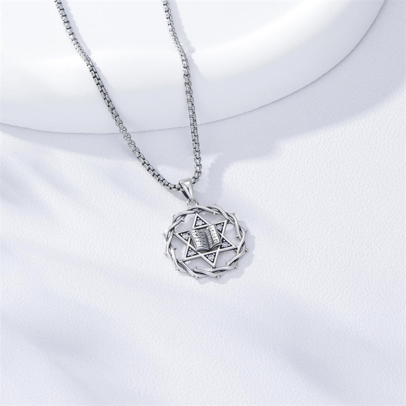 Sterling Silver Crown of Thorns Crucifix Cross Pendant Necklace for Men